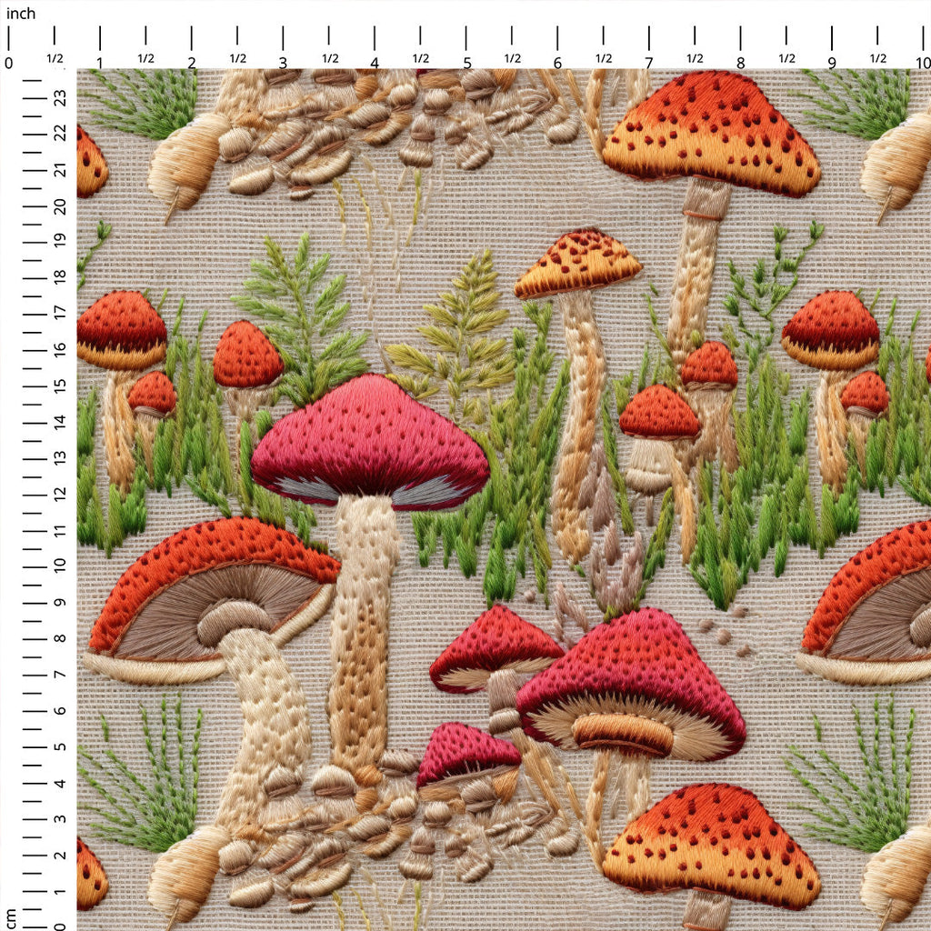 Mushrooms Beige Embroidery Fabric