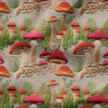 Mushrooms Beige Embroidery Fabric