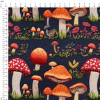 Mushrooms Navy Embroidery Fabric