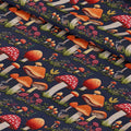 Mushrooms Navy Embroidery Fabric