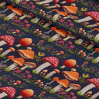 Mushrooms Navy Embroidery Fabric