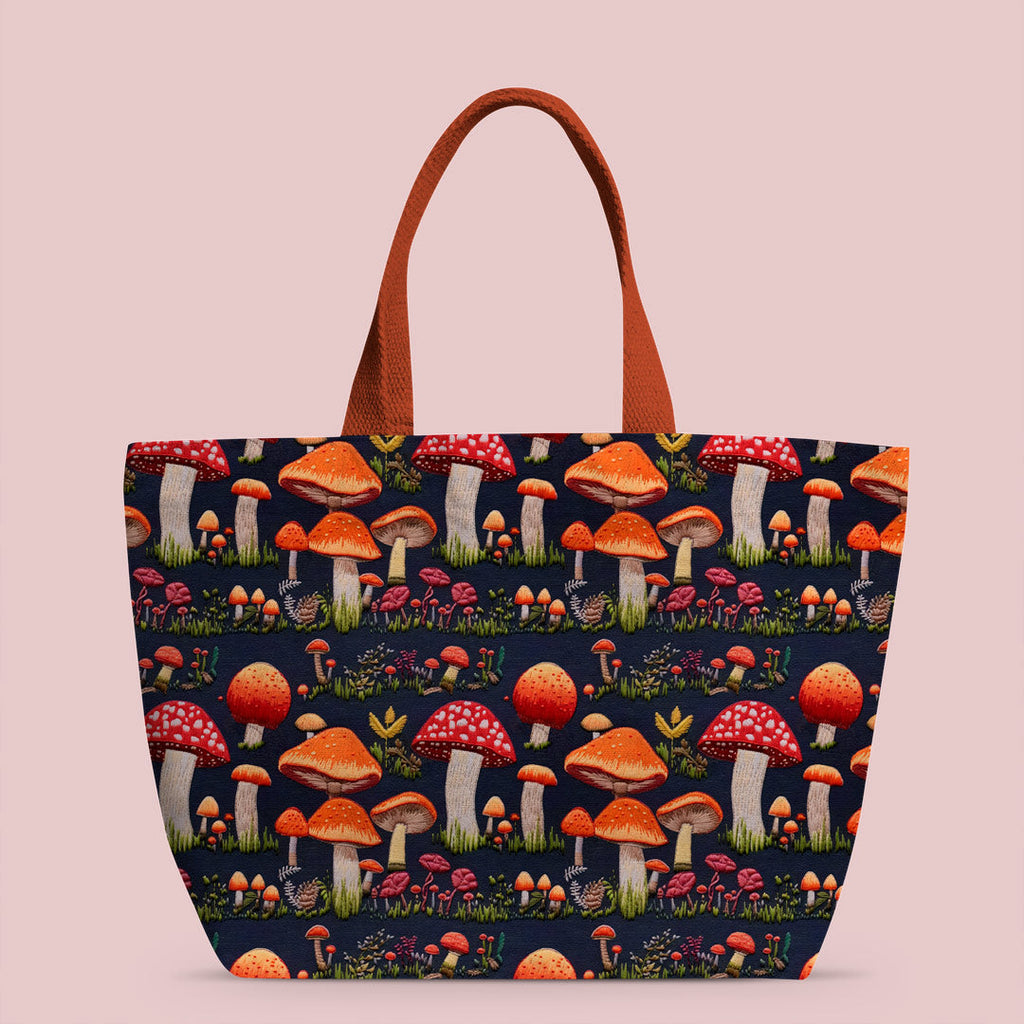 Mushrooms Navy Embroidery Fabric