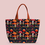 Mushrooms Navy Embroidery Fabric