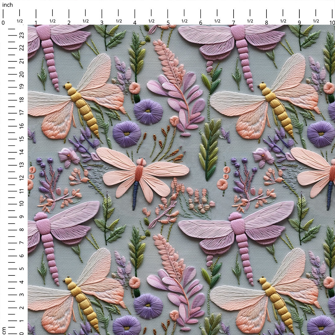 Pastel Dragonflies Embroidery Fabric