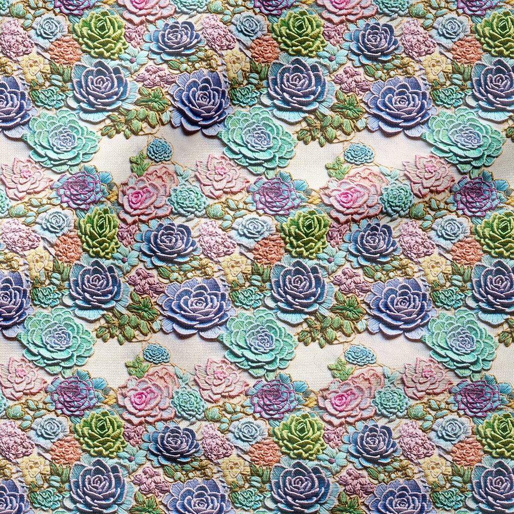 Pastel Succulents Embroidery Fabric