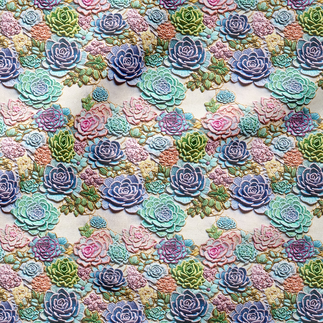 Pastel Succulents Embroidery Fabric