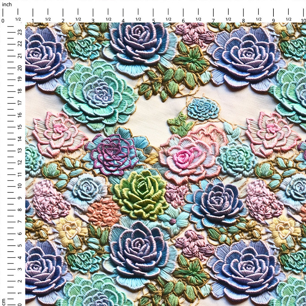 Pastel Succulents Embroidery Fabric