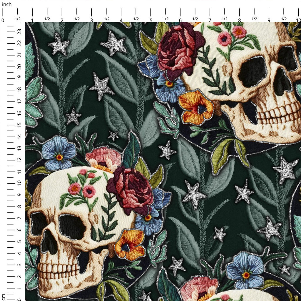 Embroidery Skulls Fabric
