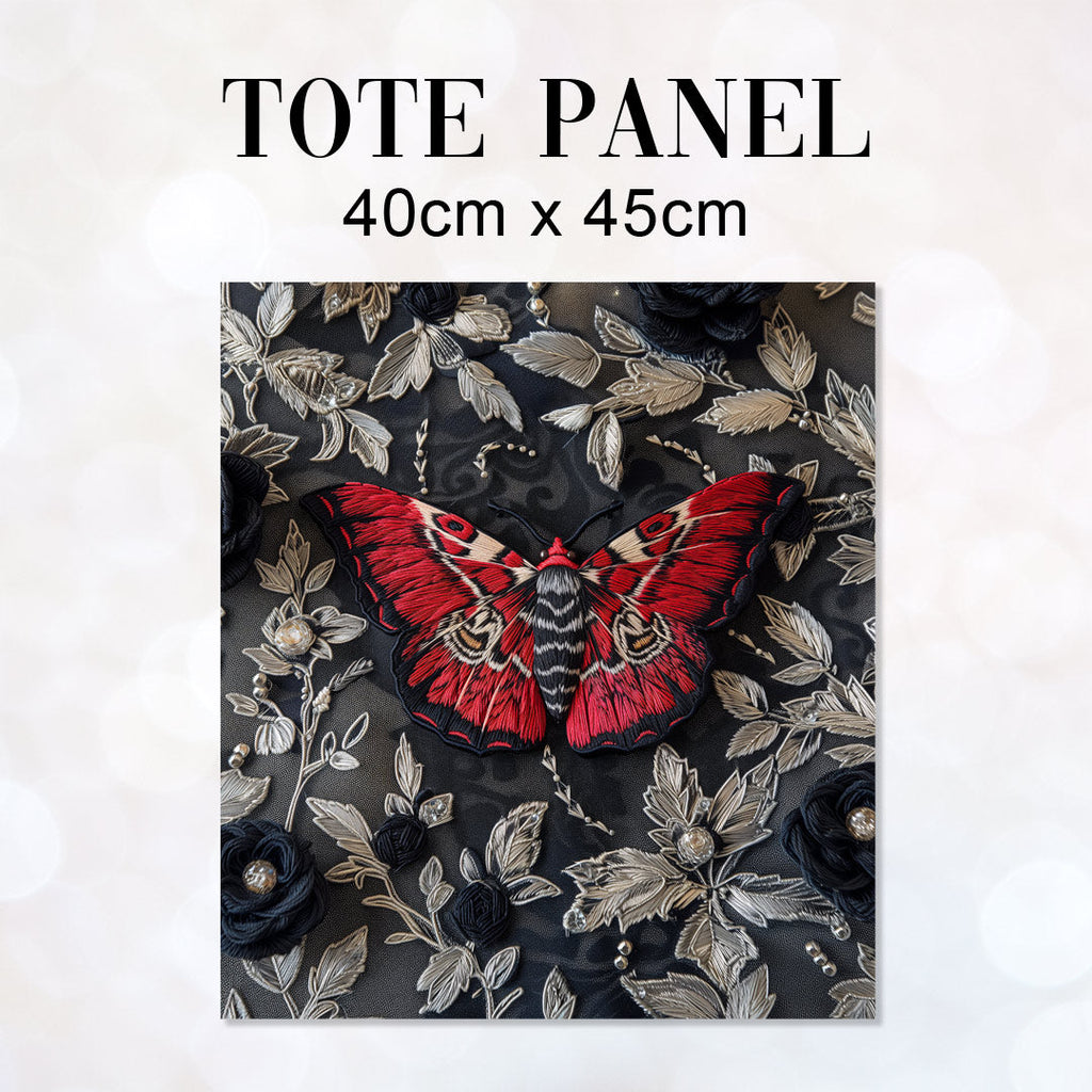 TOTE Fabric Bag Panel Embroidered Red Moth TP-267
