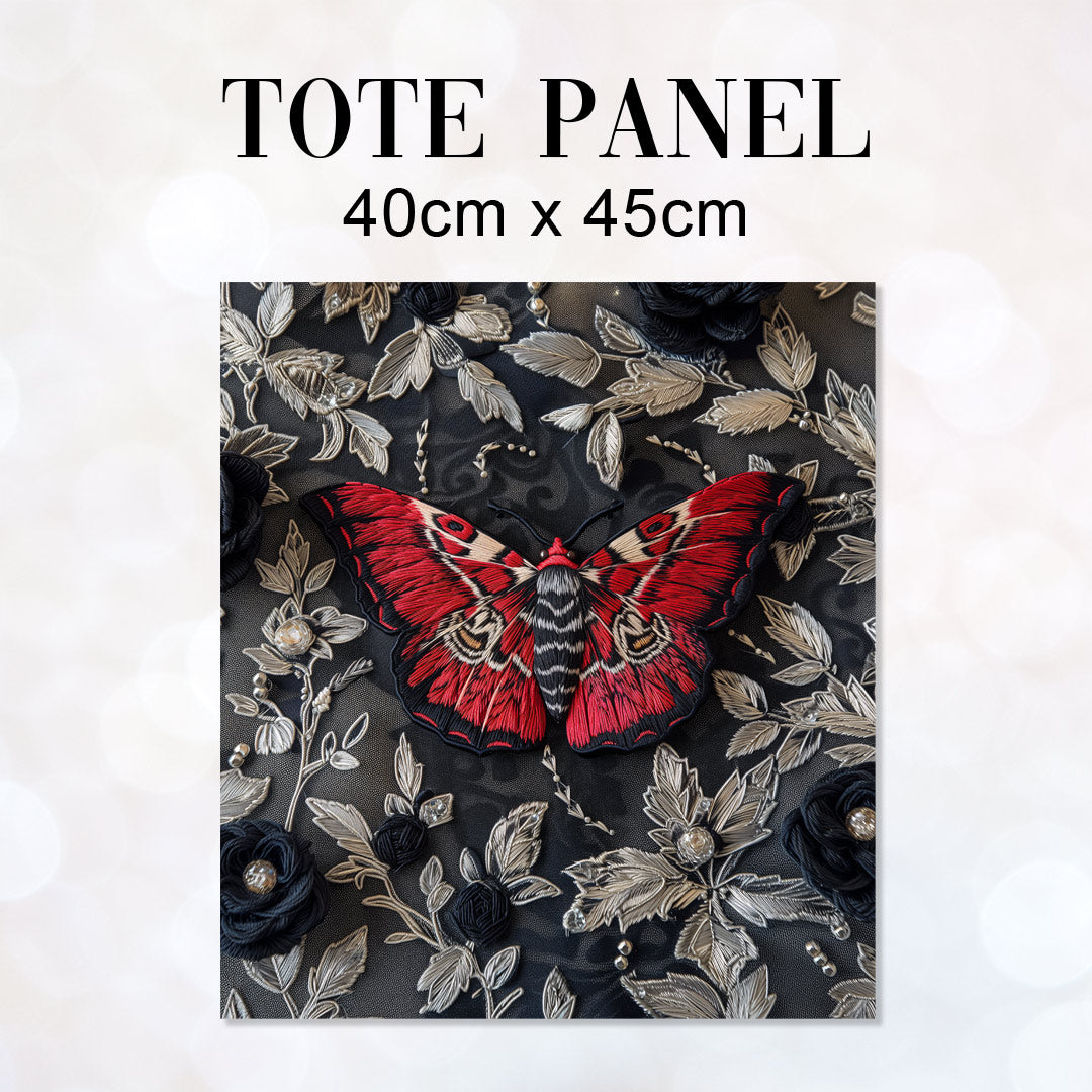 TOTE Fabric Bag Panel Embroidered Red Moth TP-267