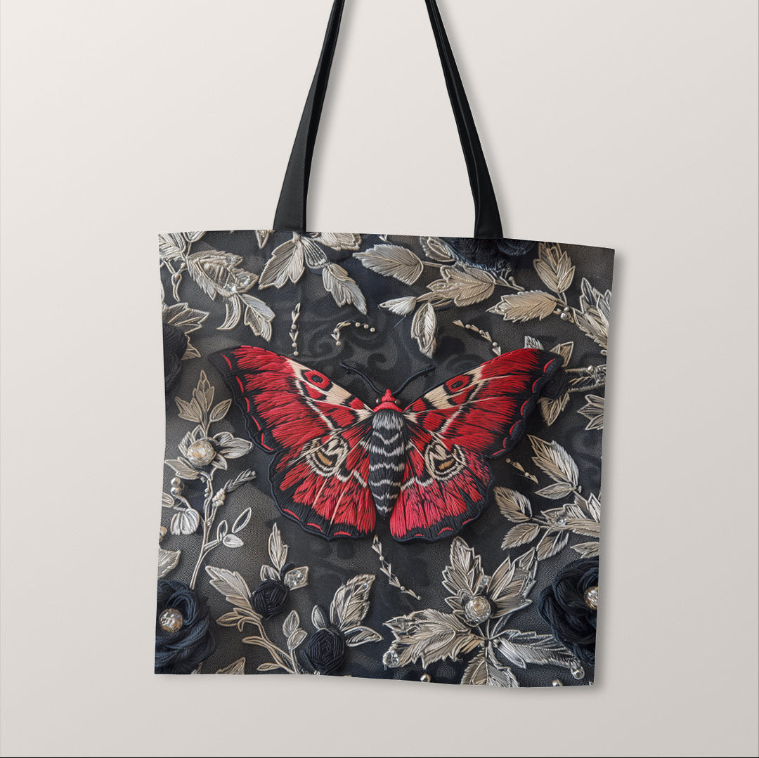 TOTE Fabric Bag Panel Embroidered Red Moth TP-267