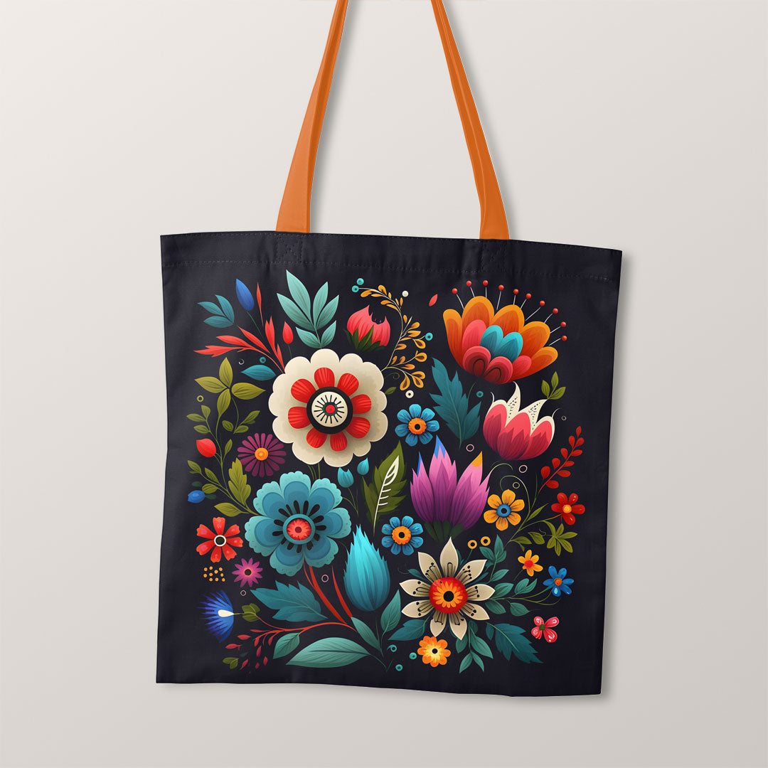TOTE Enchanted Flowers Dark Navy Fabric Bag Panel