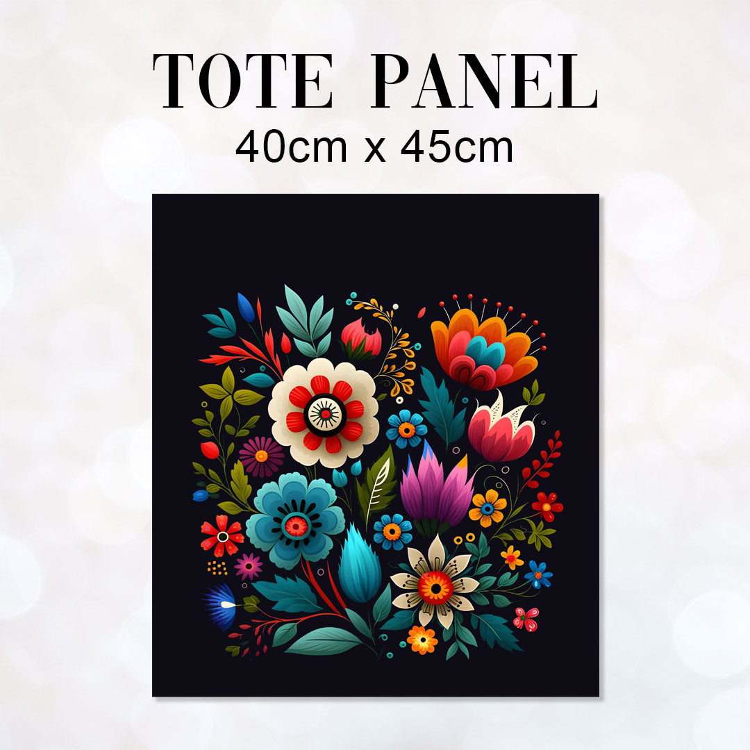 TOTE Enchanted Flowers Dark Navy Fabric Bag Panel