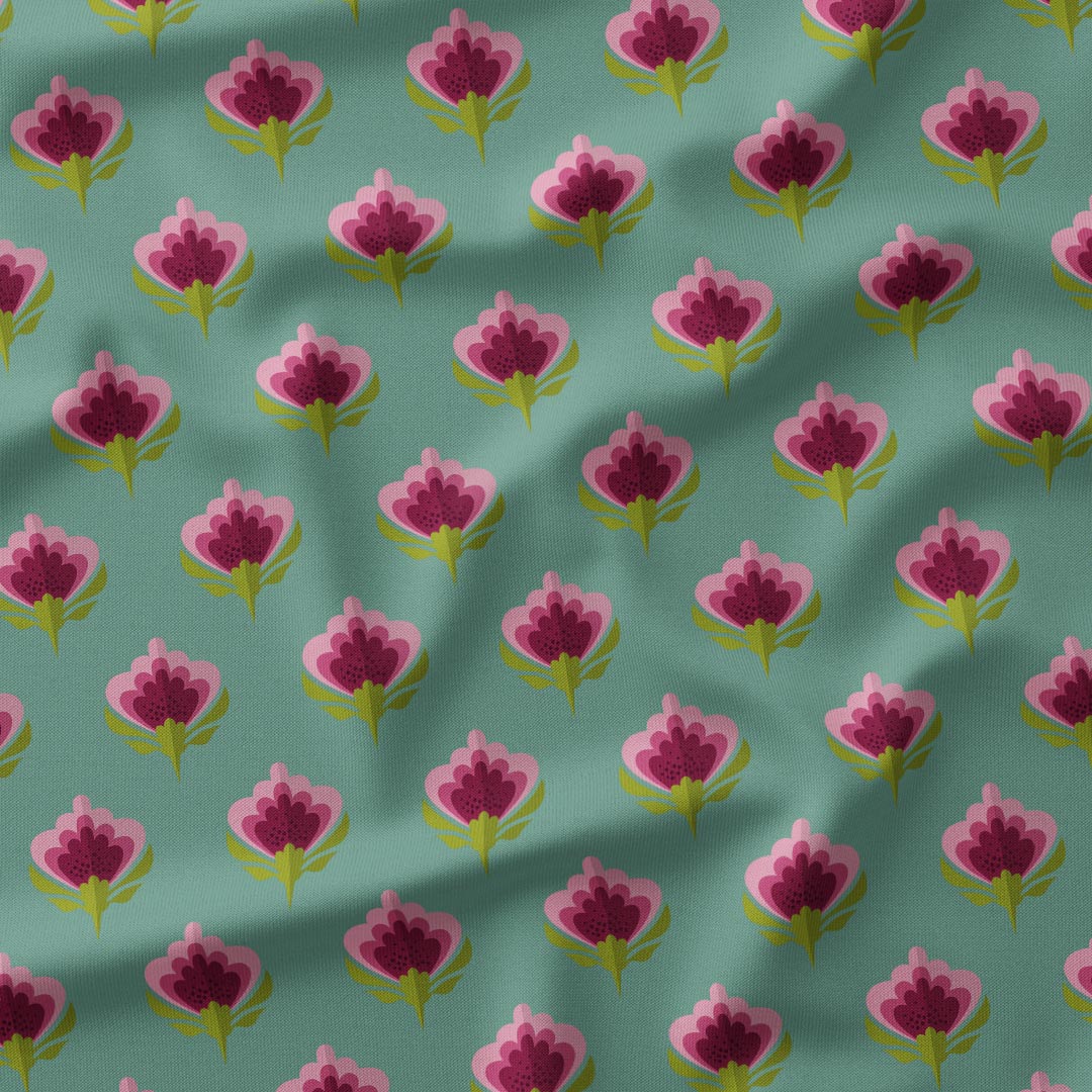 Erika Teal Ditsy Flowers Fabric