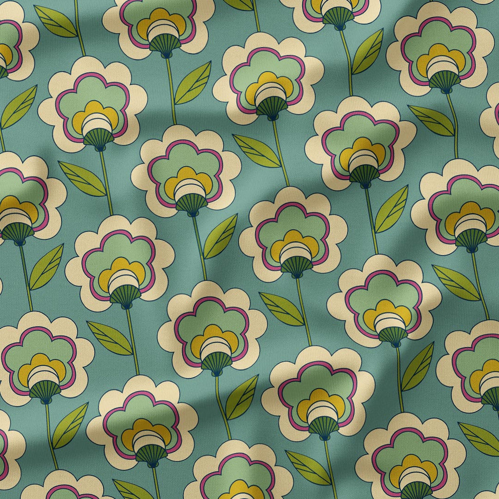 Erika Teal Flowers Fabric
