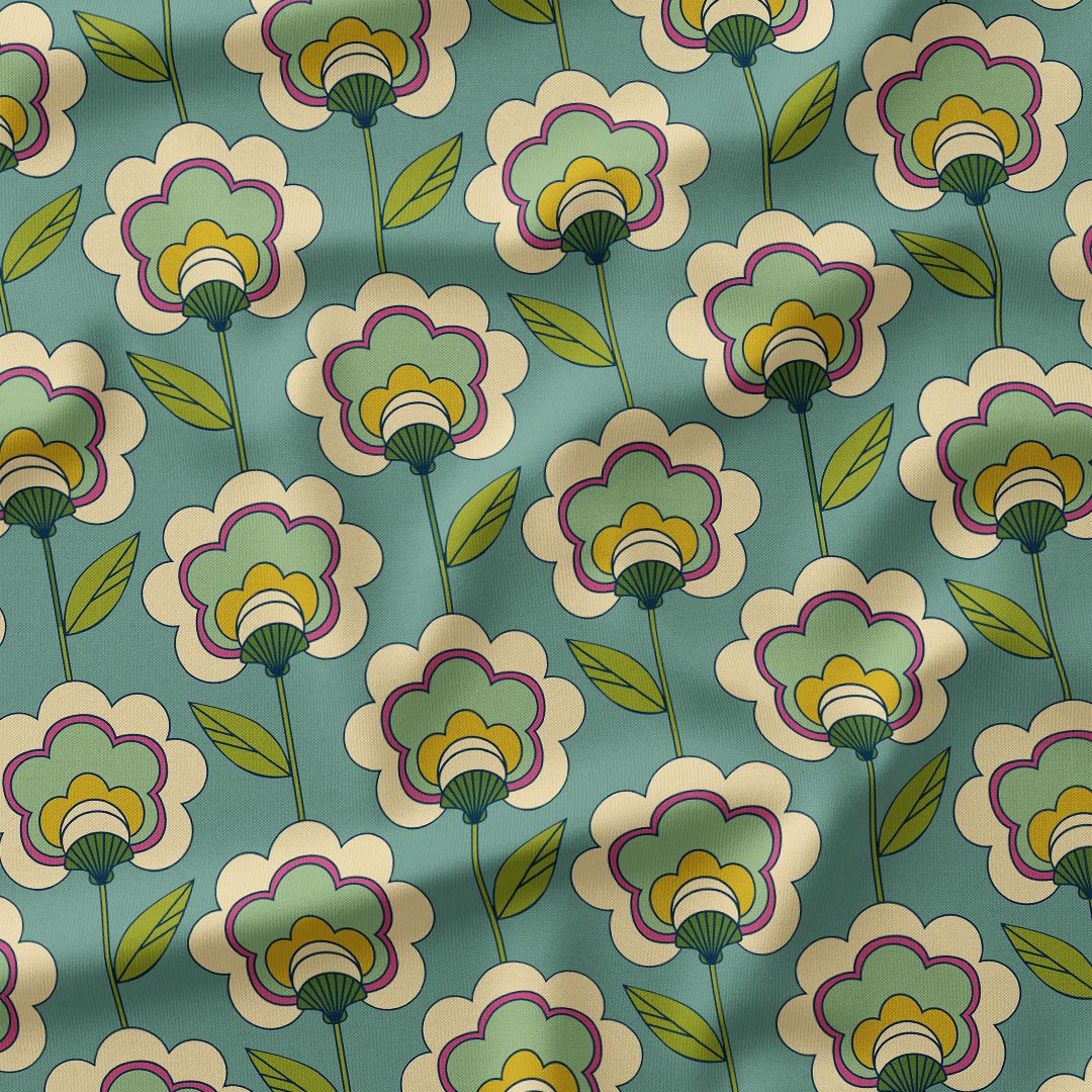 Erika Teal Flowers Fabric