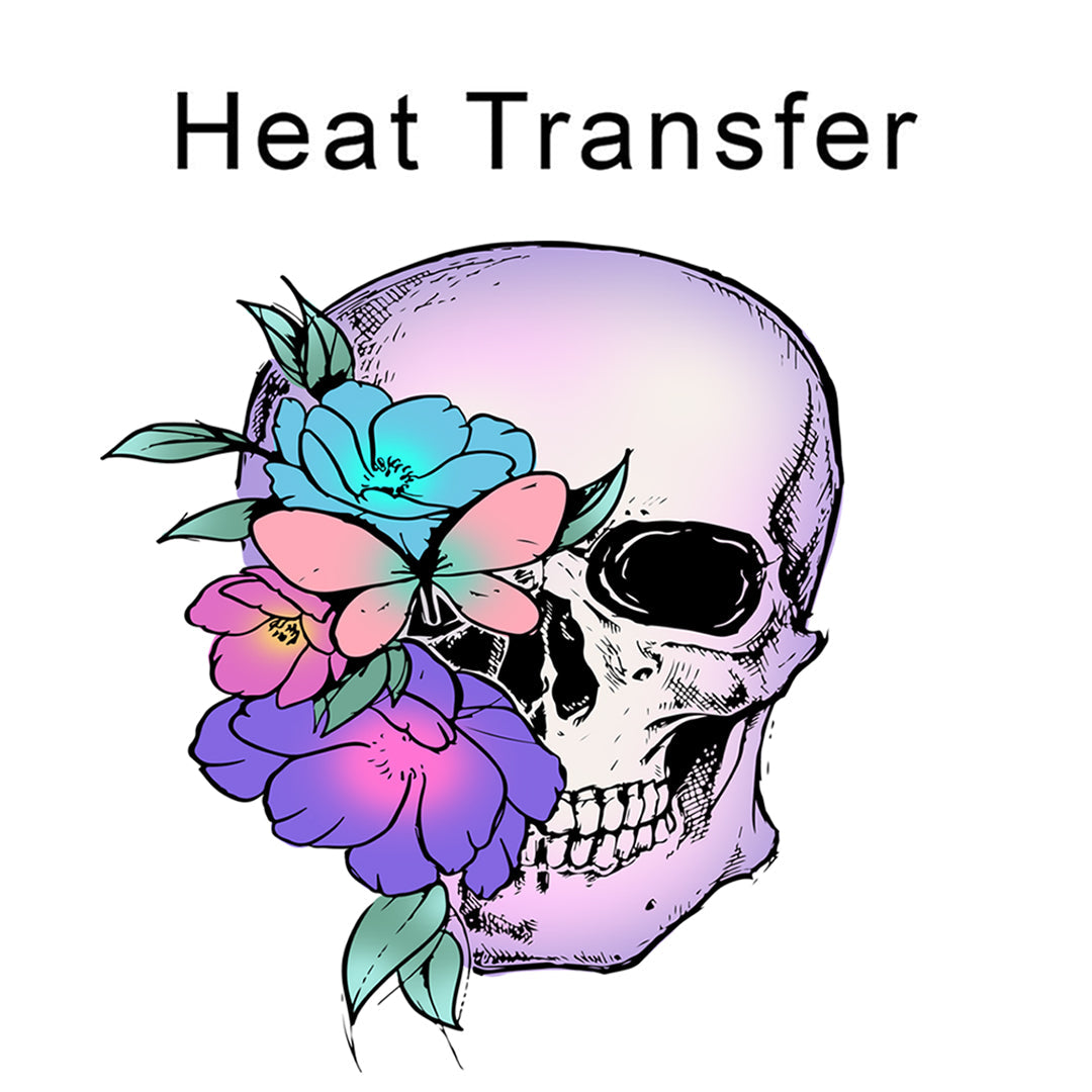 Floral Skull Iron on Fabric Heat Transfer DTF-87