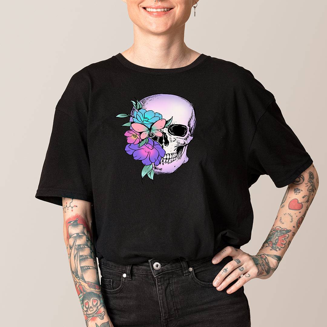 Floral Skull Iron on Fabric Heat Transfer DTF-87