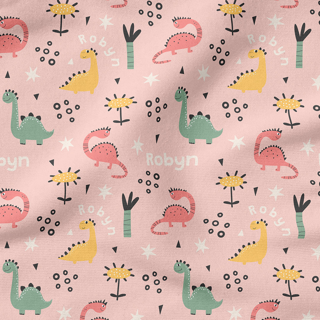 Personalised Cute Pink Dinos Fabric