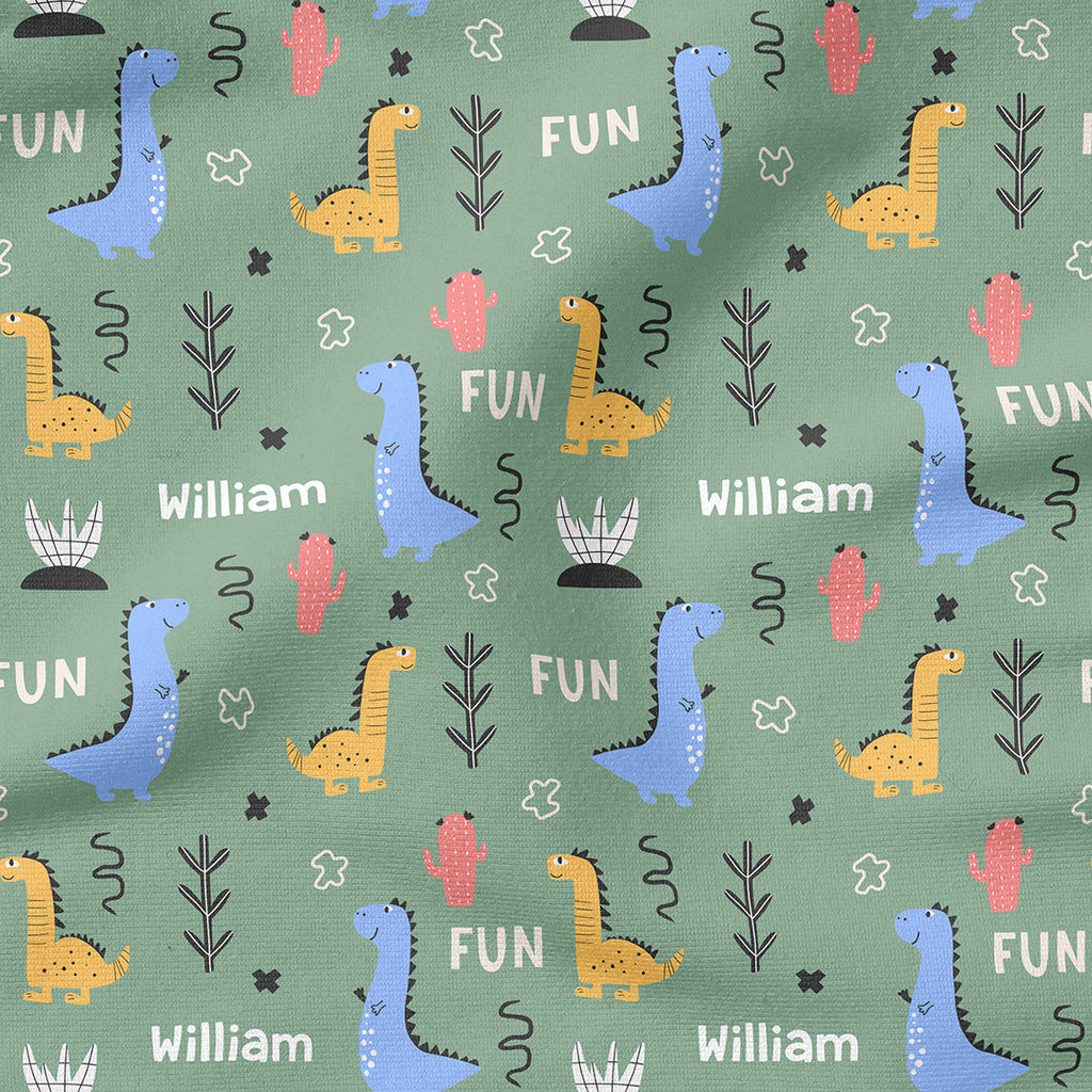 Personalised Cute Green Dinos Fabric