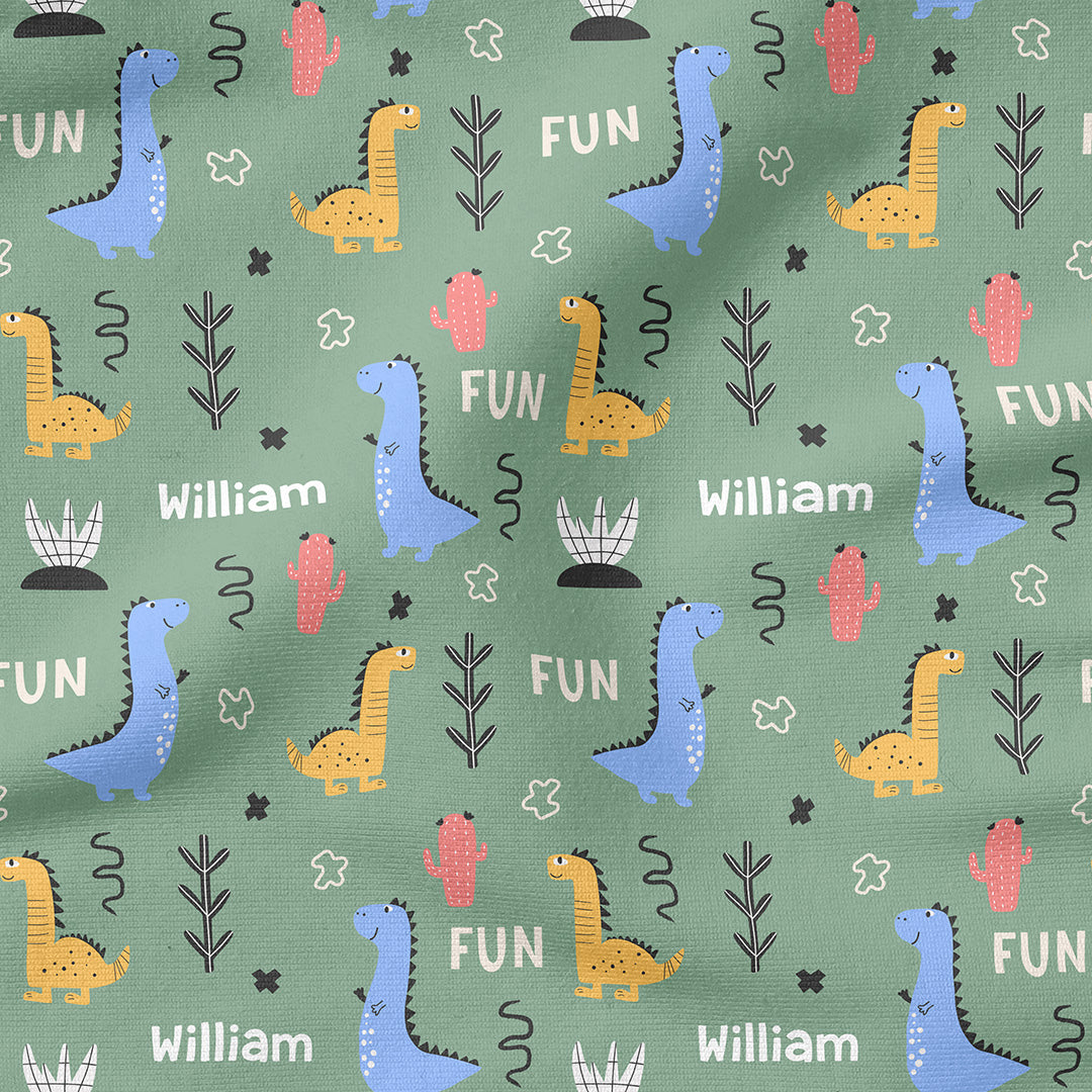 Personalised Cute Green Dinos Fabric