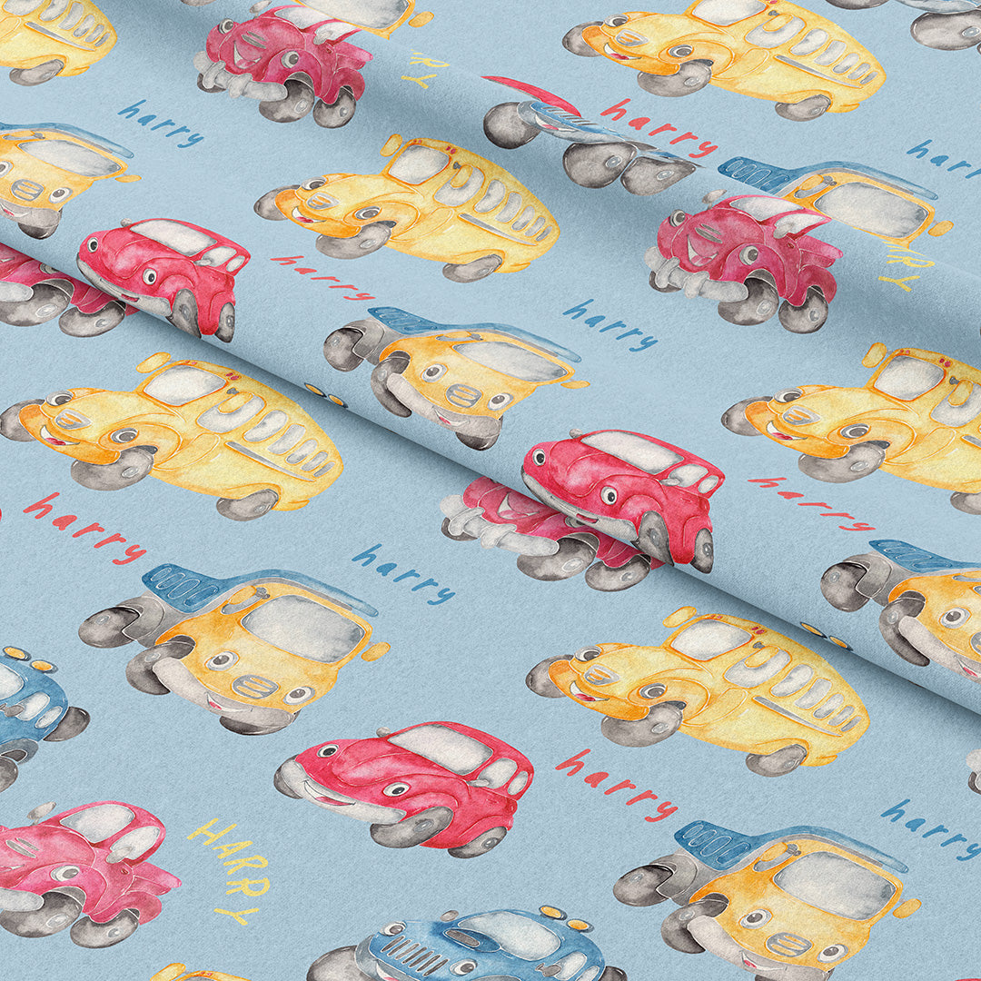 Personalised Blue Cars Fabric