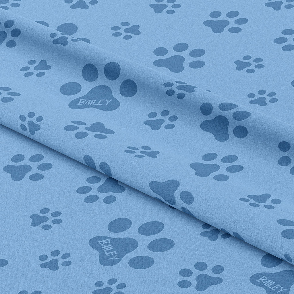 Personalised Paw Prints Blue Fabric