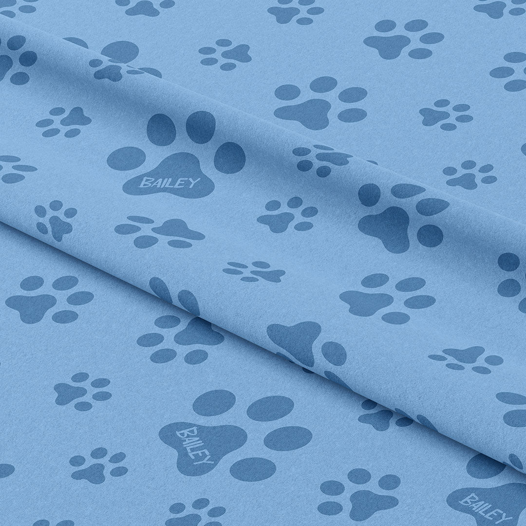 Personalised Paw Prints Blue Fabric
