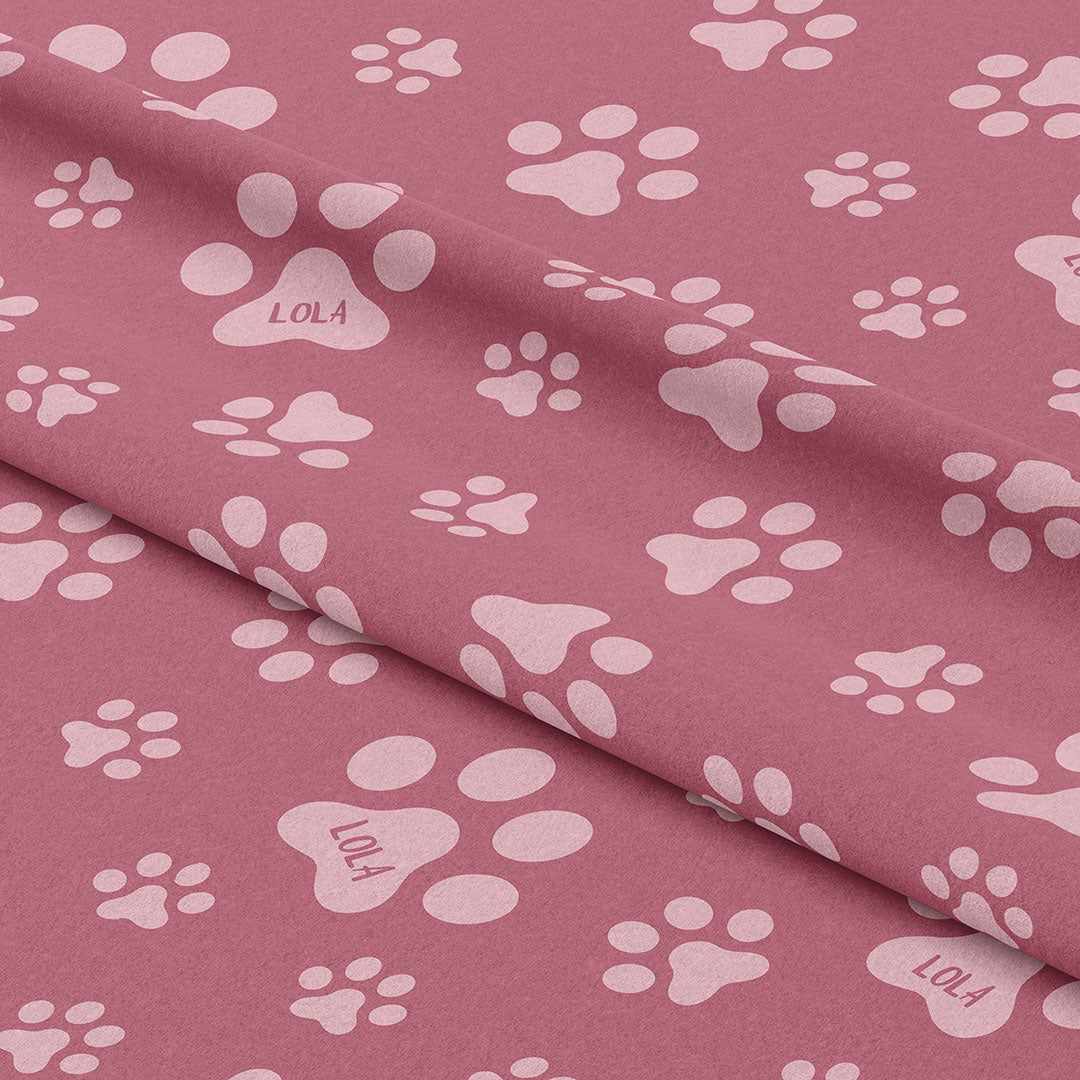 Personalised Paw Prints Pink Fabric