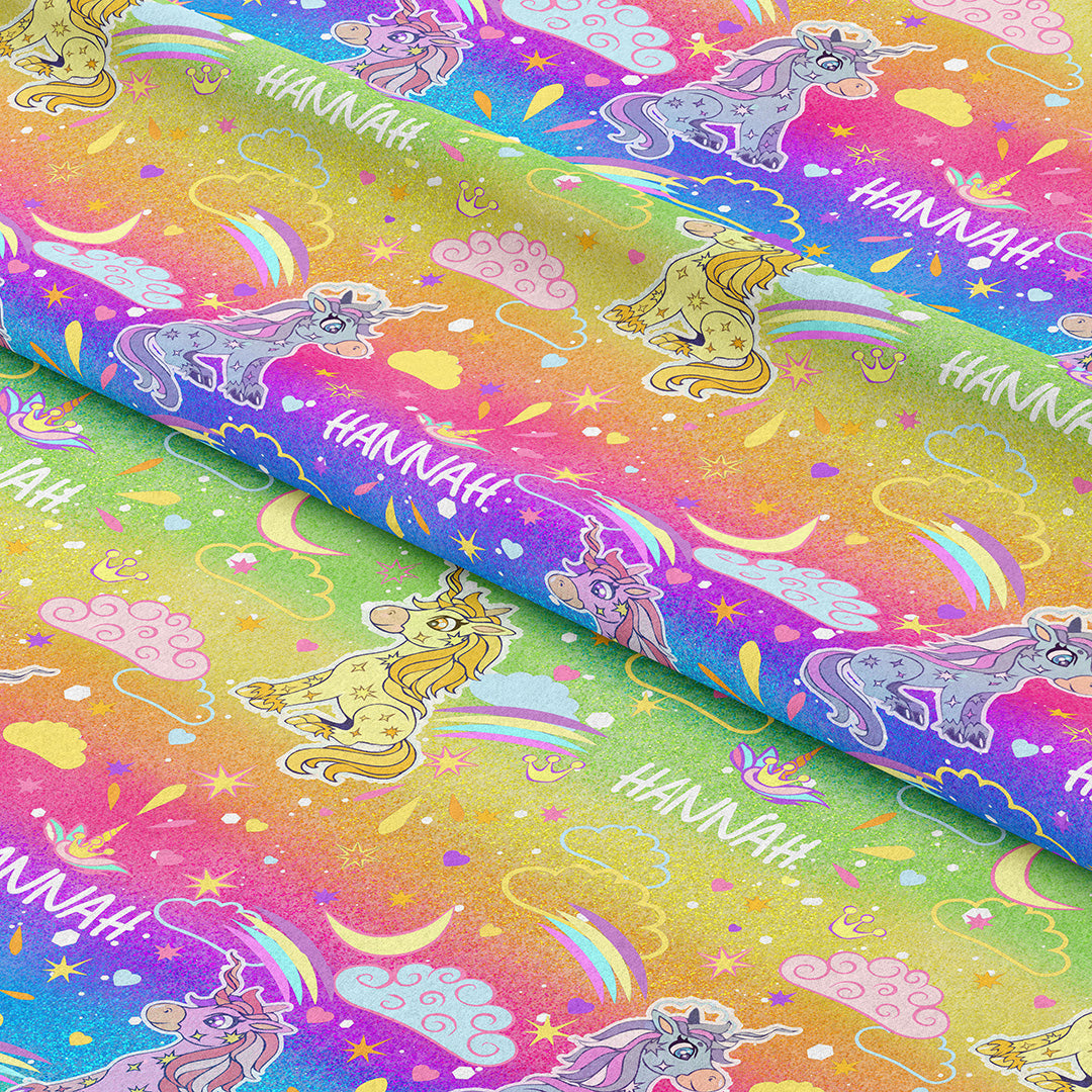 Personalised Rainbow Unicorns Fabric
