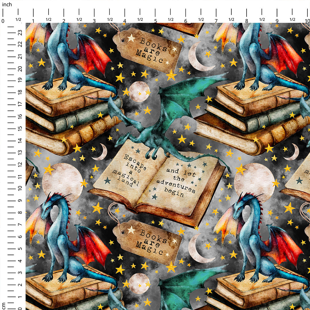 Fantasy Books Grey Fabric