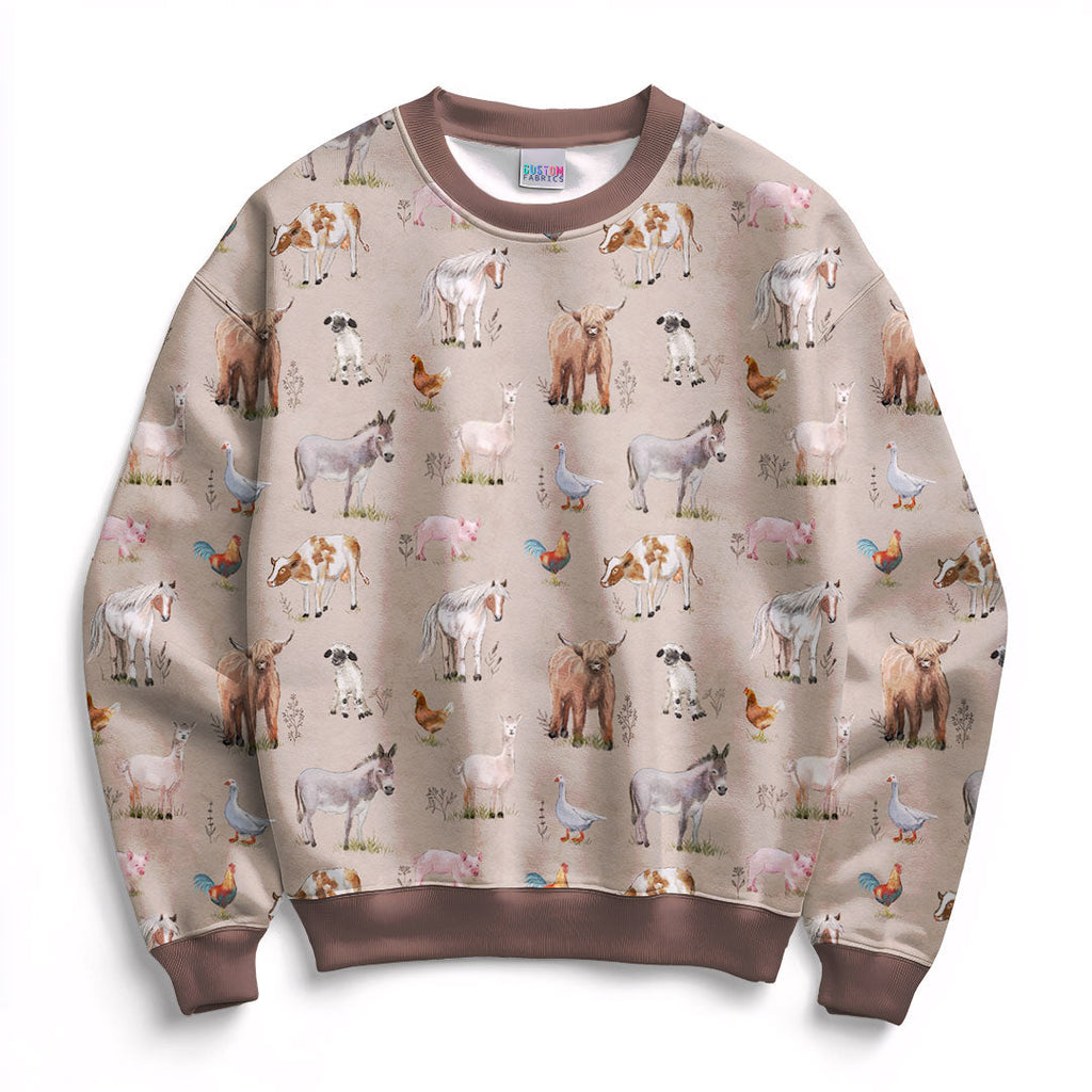 Farm Animals Beige Fabric