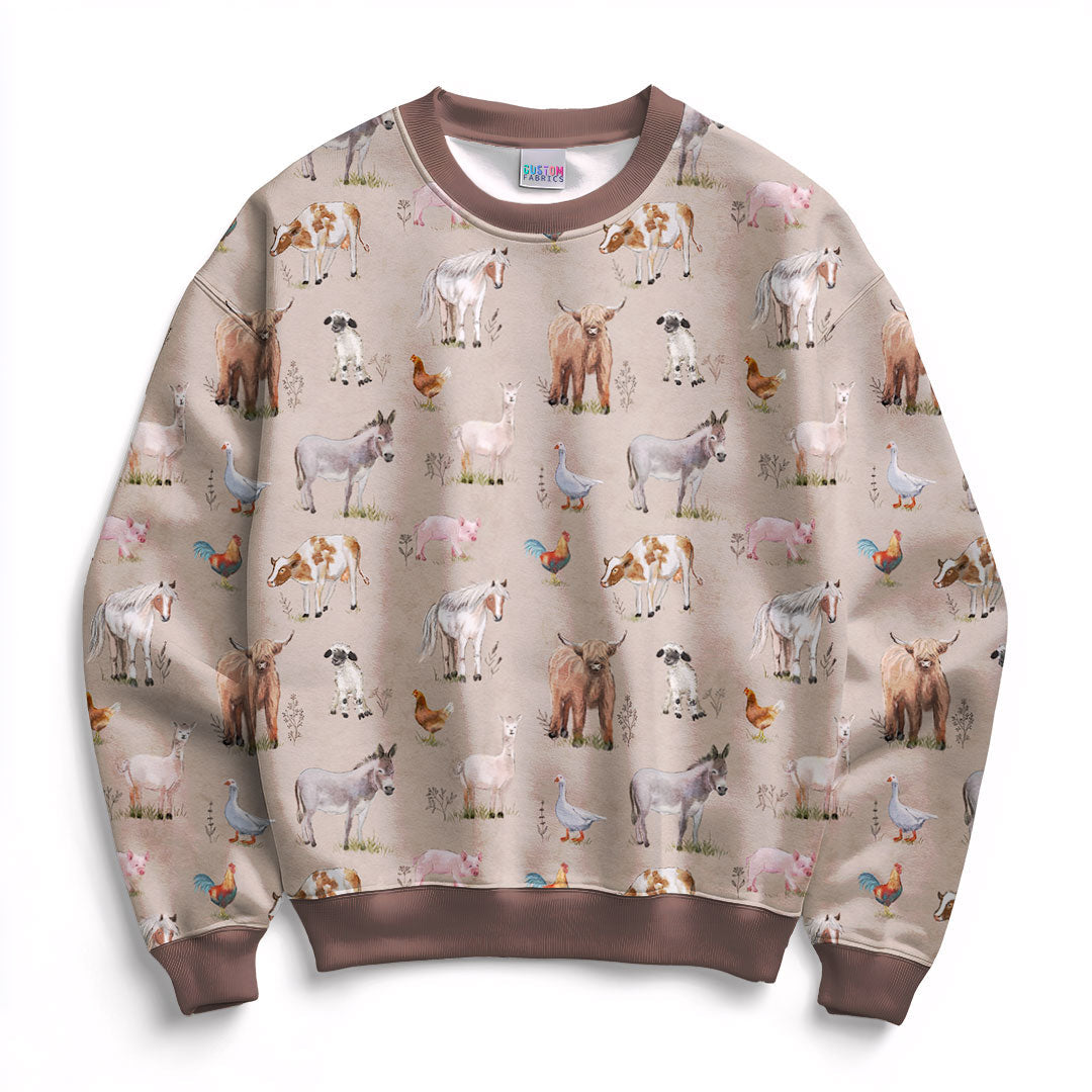 Farm Animals Beige Fabric