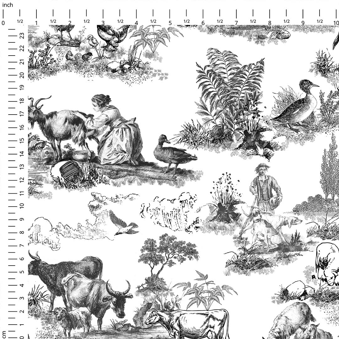 Farm Black Toile De Jouy Fabric