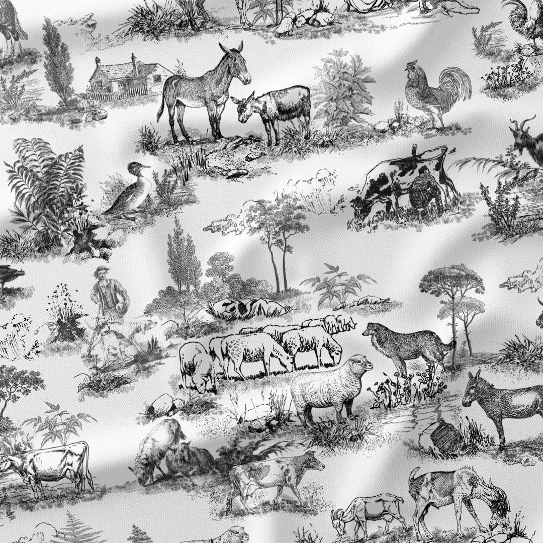 Farm Black Toile De Jouy Fabric