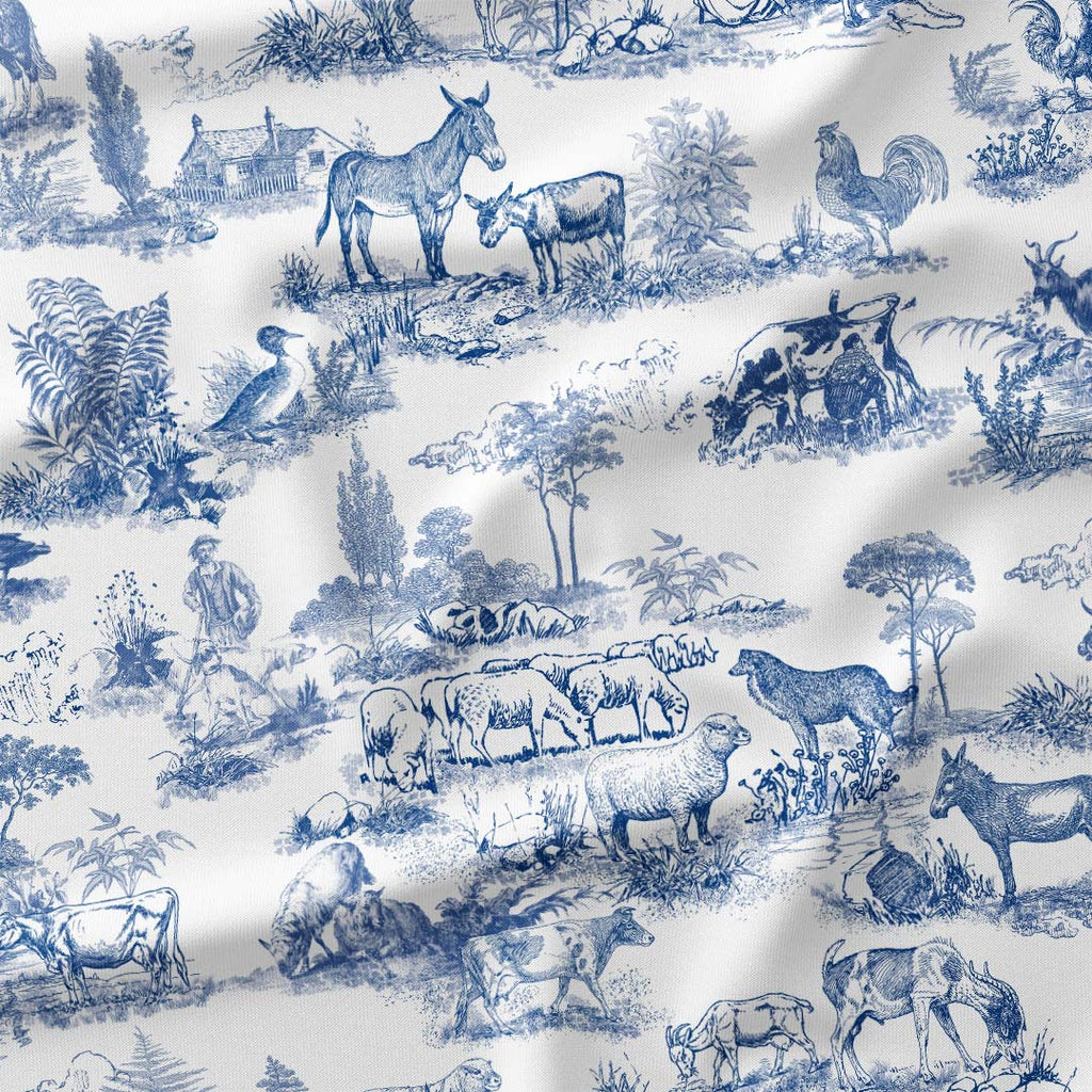 Farm Blue Toile De Jouy Fabric