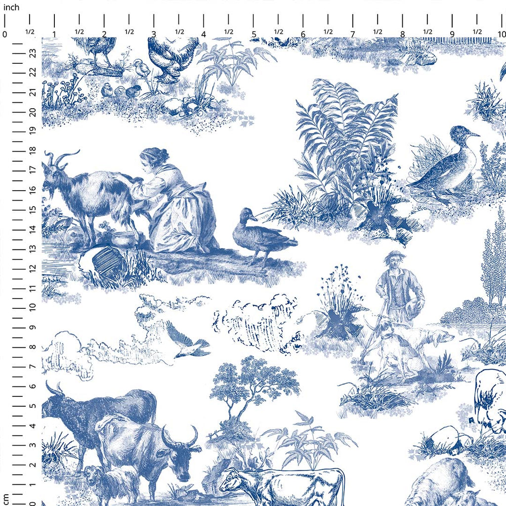 Farm Blue Toile De Jouy Fabric