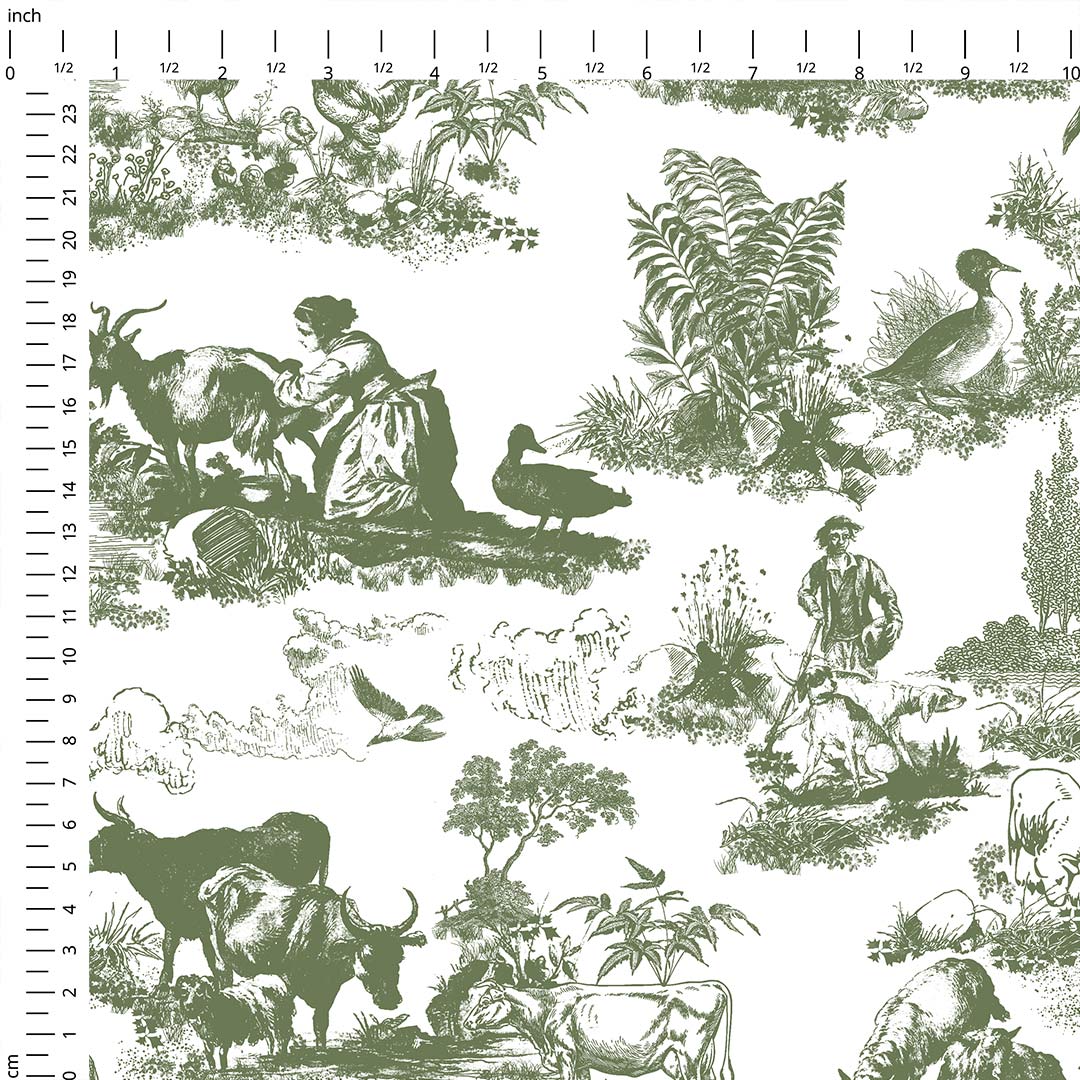 Farm Green Toile De Jouy Fabric