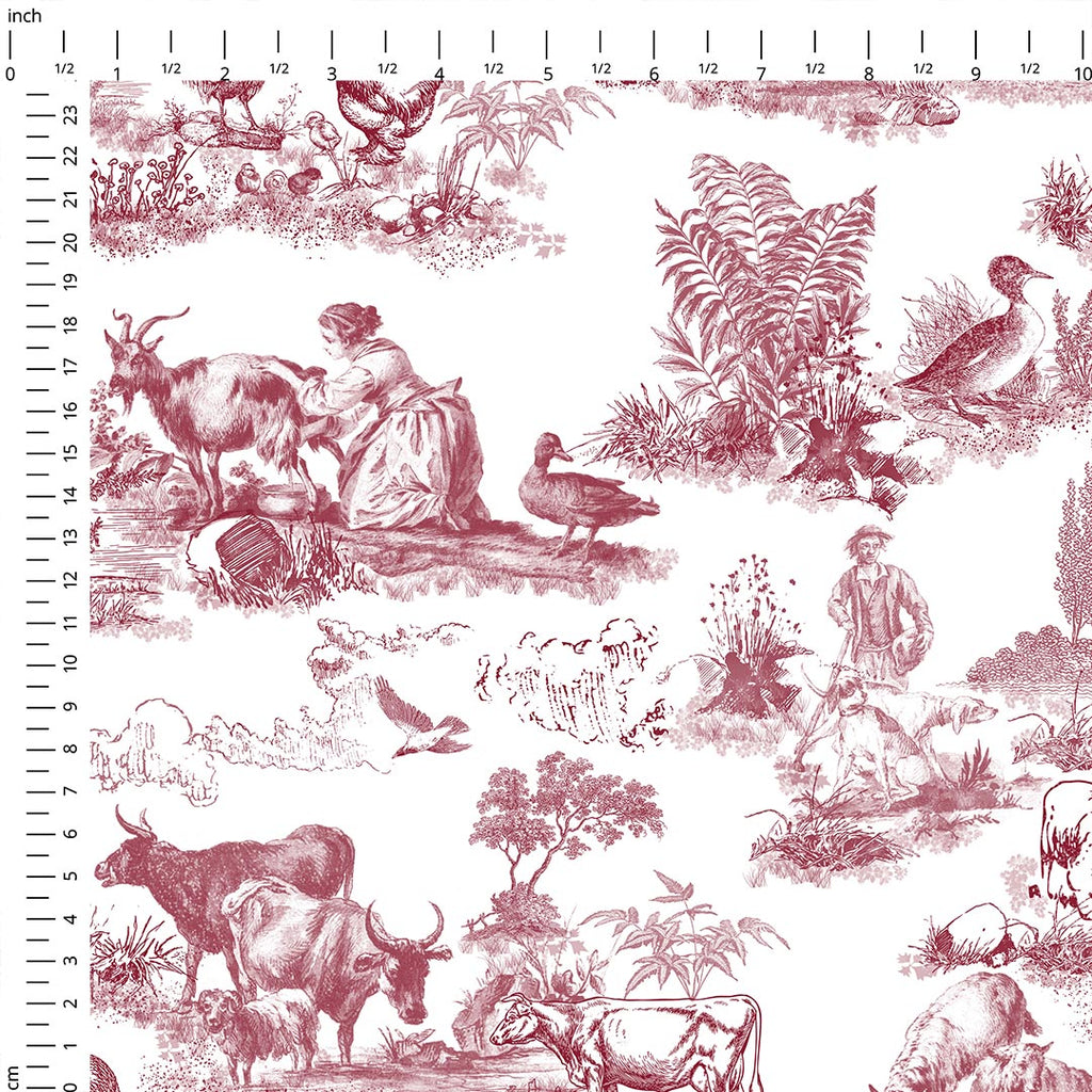 Farm Red Toile De Jouy Fabric