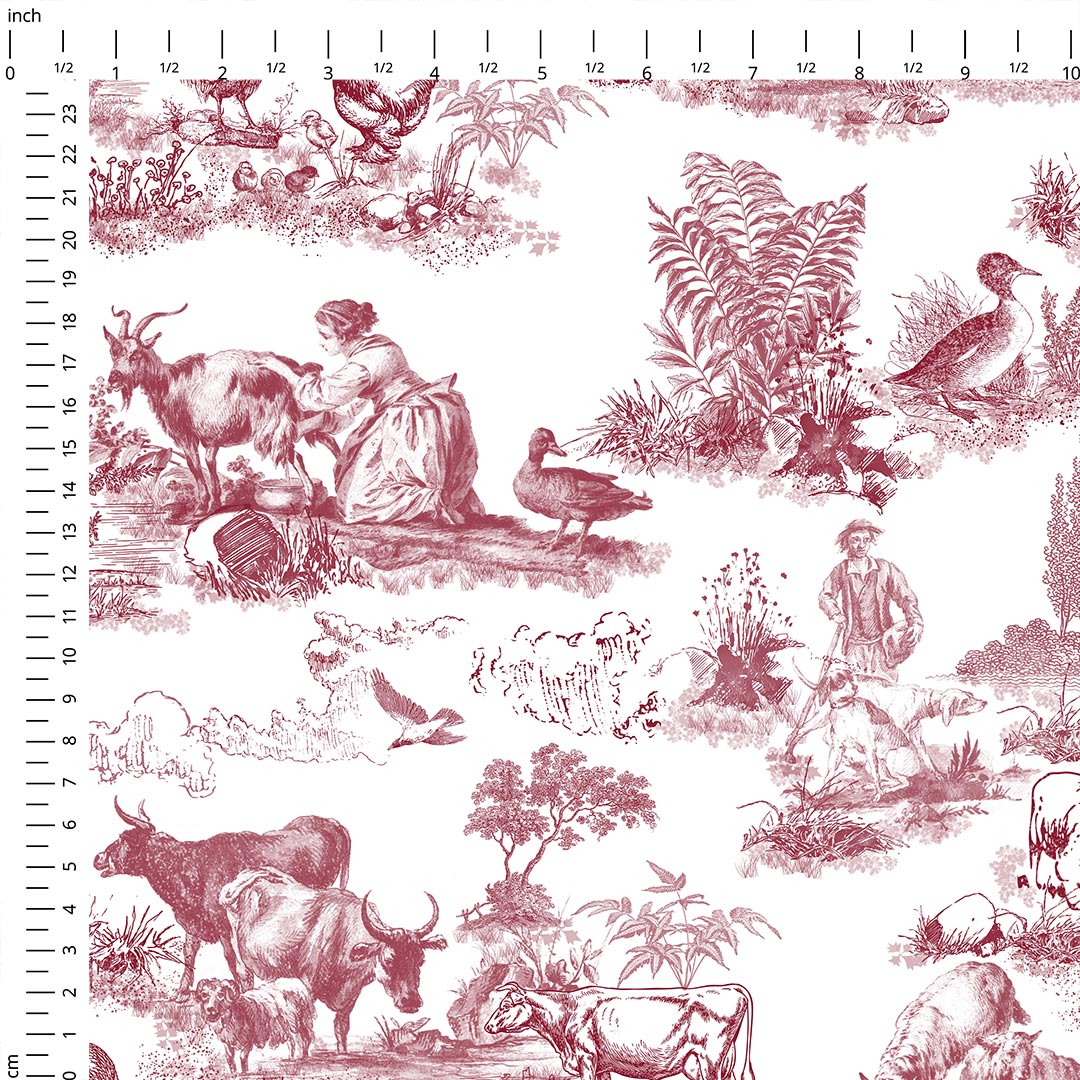 Farm Red Toile De Jouy Fabric