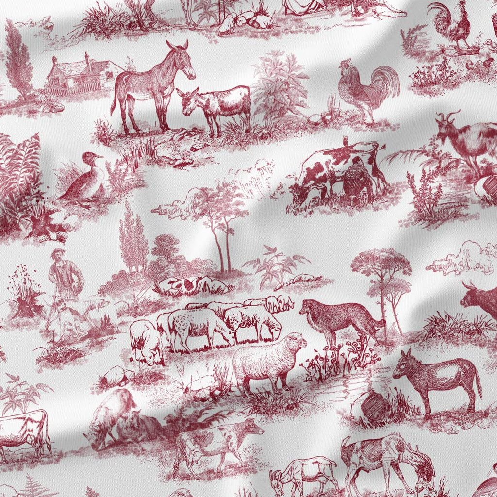 Farm Red Toile De Jouy Fabric