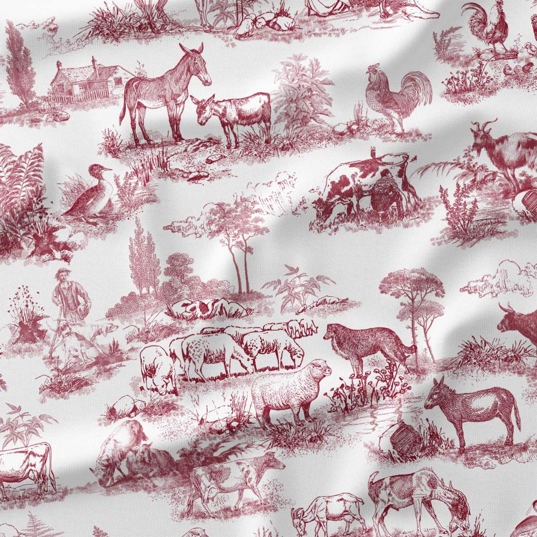 Farm Red Toile De Jouy Fabric