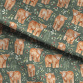 Festive Highland Coos Sage Fabric