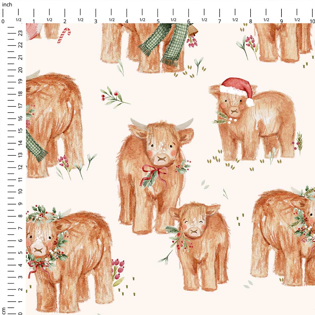 Festive Highland Coos Fabric