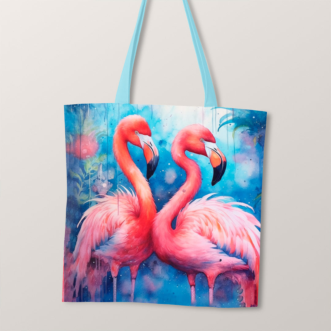 TOTE Flamingos Blue Fabric Bag Panel