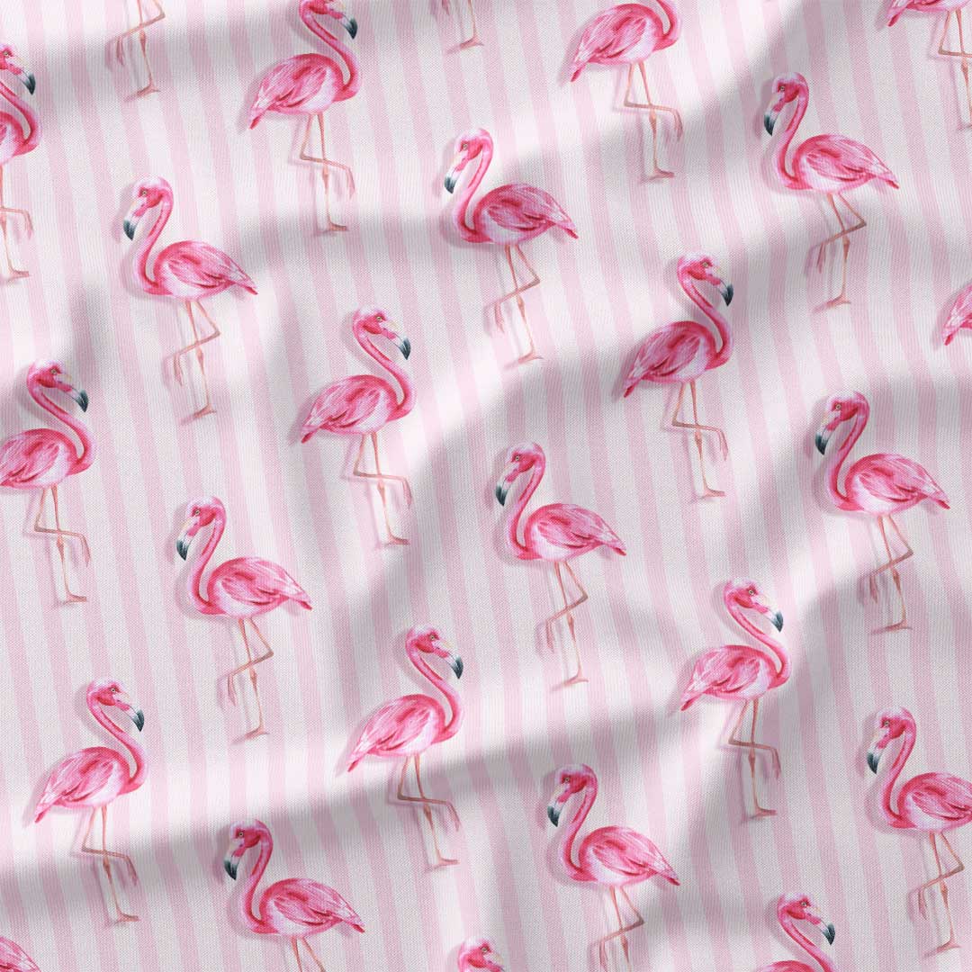 Flamingos Pink Stripes Fabric