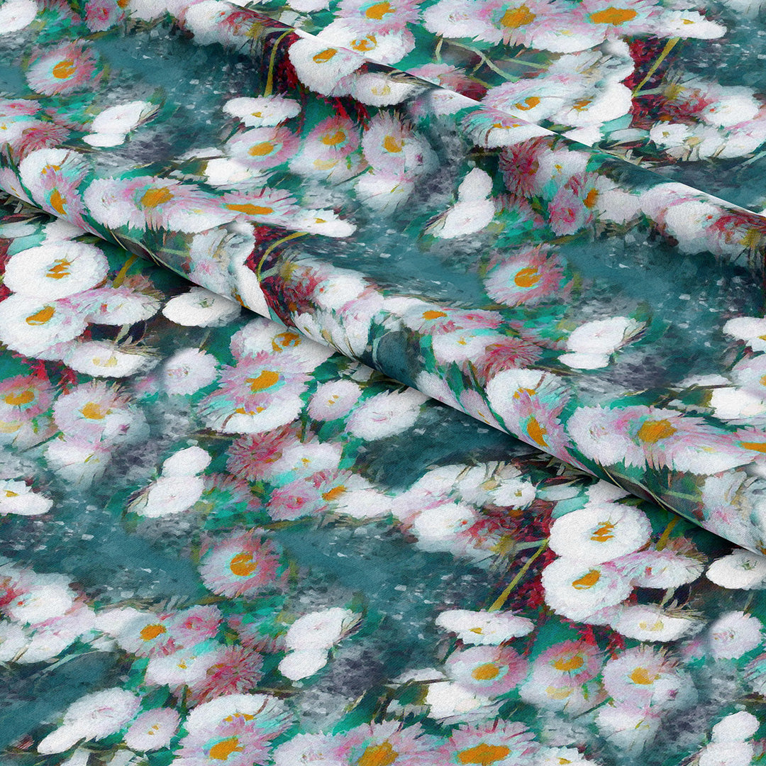 Daisy Abstract Teal Fabric