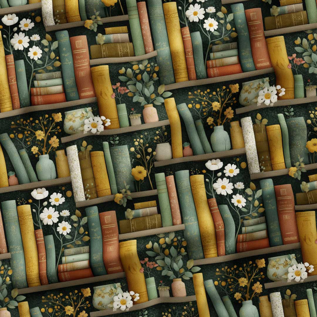Floral Book Shelves Fabric