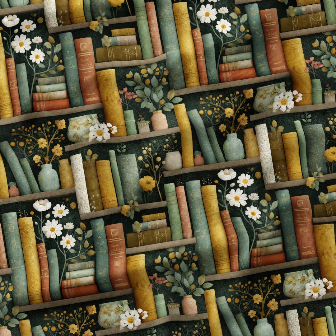 Floral Book Shelves Fabric