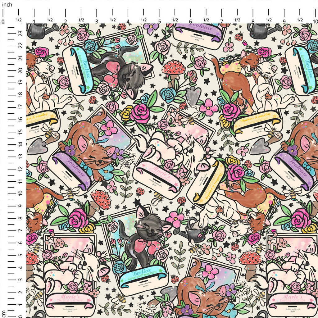 Floral Cats Fabric